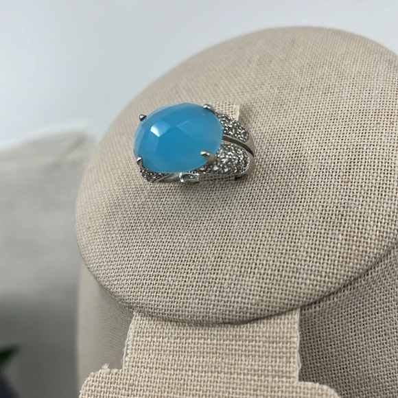 💎 925 Sterling Silver Blue Chalcedony & CZ Ring - Size 7, Thailand - Picture 3 of 14